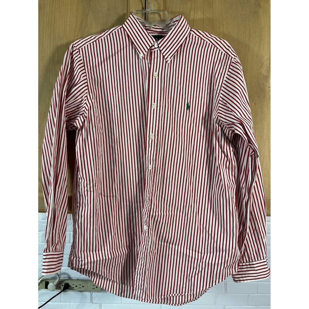 Ralph Lauren Button Down Shirt Mens Large Red White Striped Classic Fit Pony